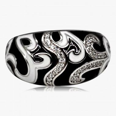 Ring Emaille schwarz-weiss 925er Silber